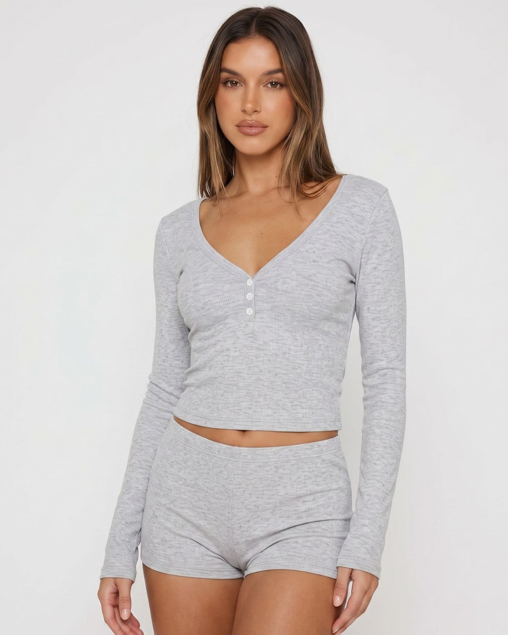Button Front Crop Top & Shorts Set