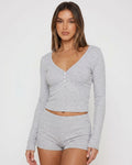 Button Front Crop Top & Shorts Set