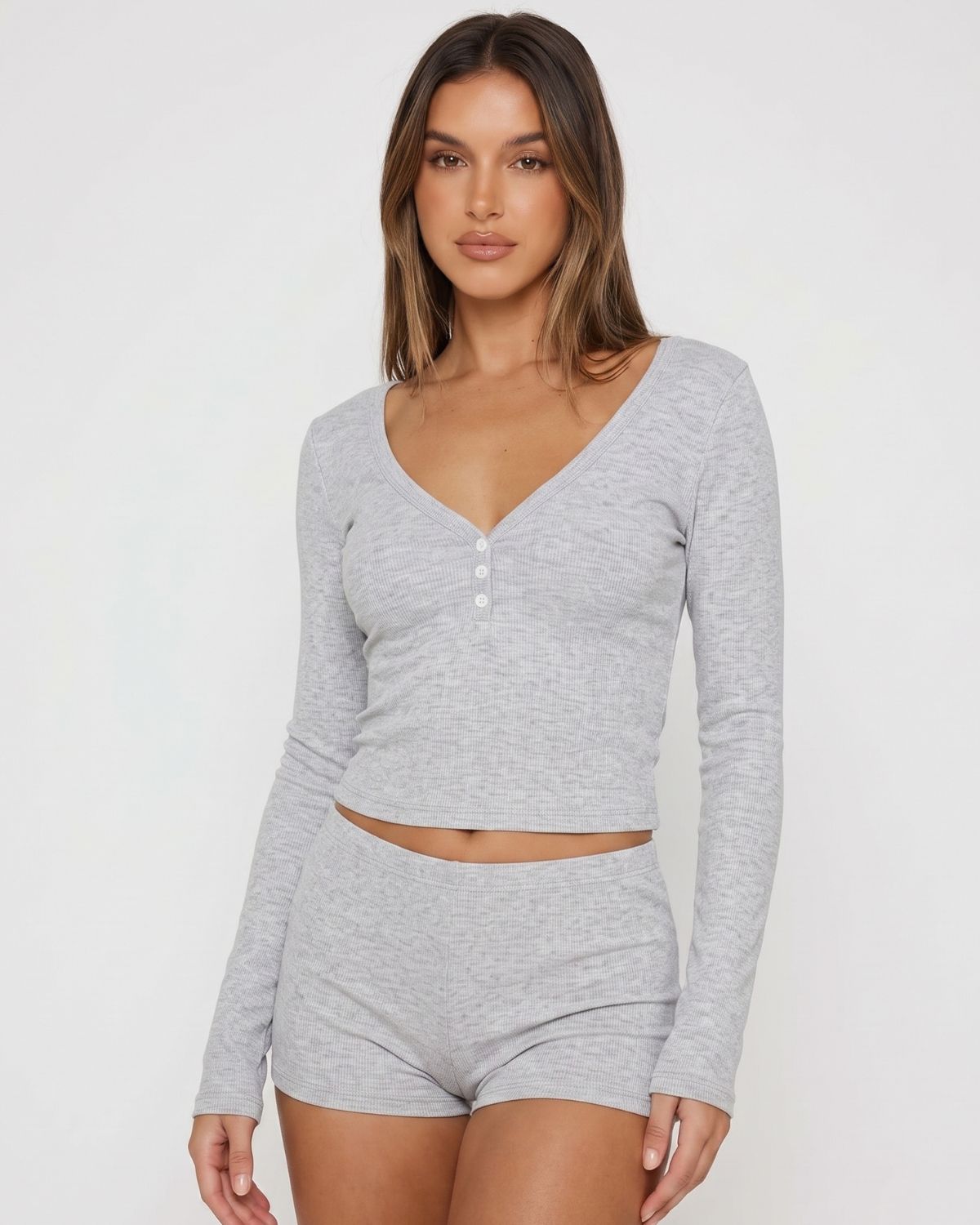 Button Front Crop Top & Shorts Set