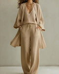 Sleeveless V-Neck Wide-Leg Three-Piece Set