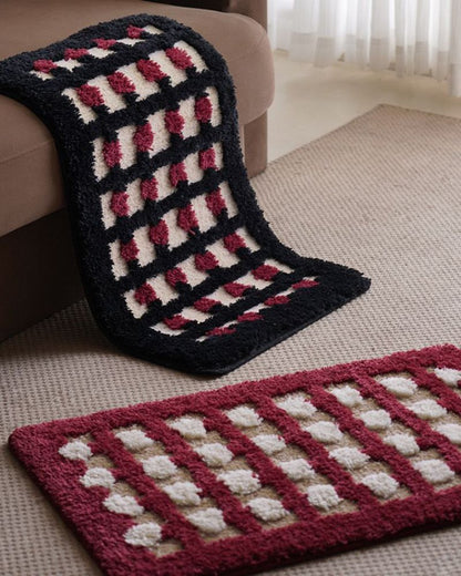 Polka Dot Flocked Absorbent Non-Slip Doormat for Bedside, Living Room
