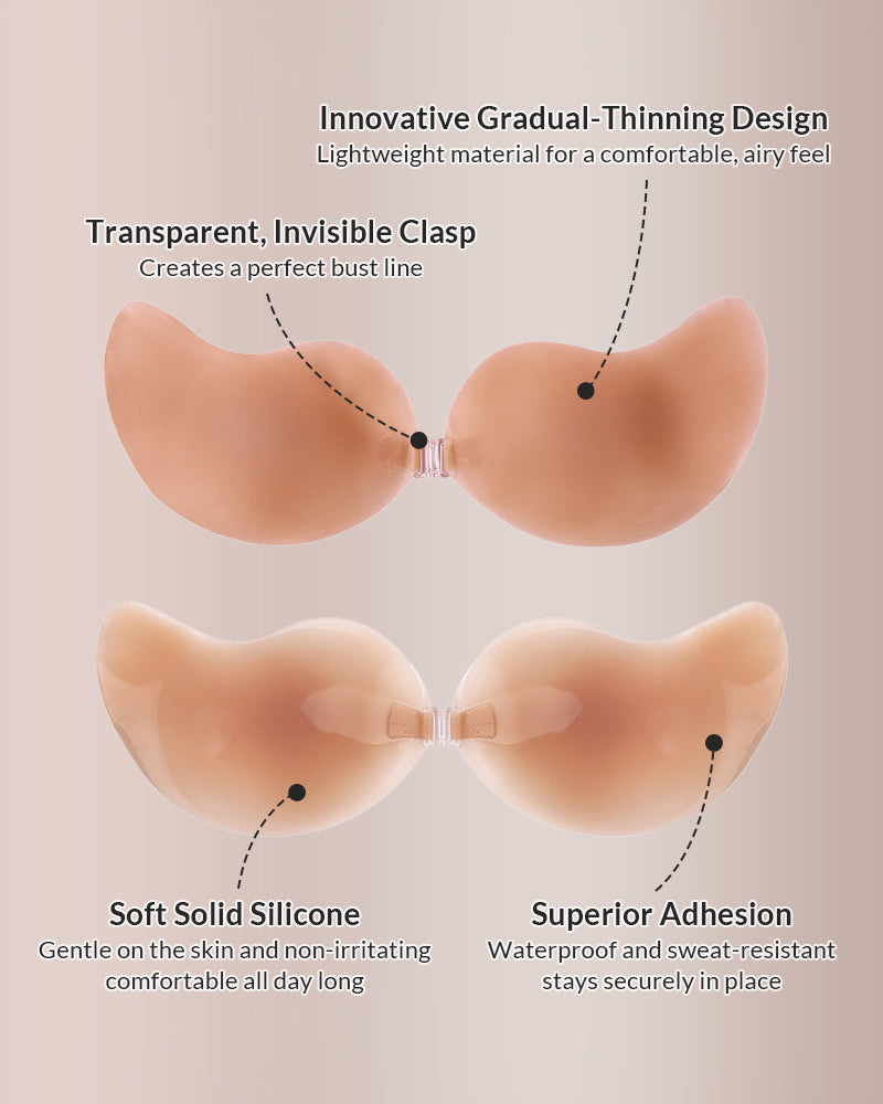 Seamless Mango Cup Silicone Sticky Bra with Push-Up Clasp