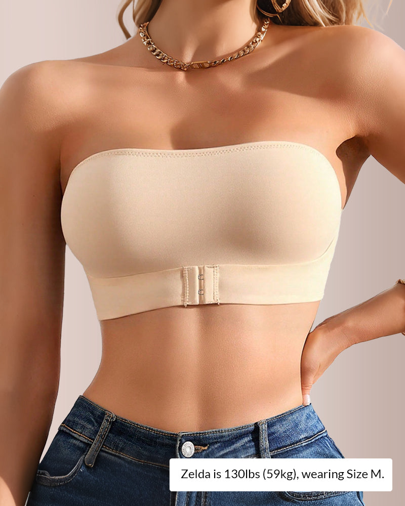 Seamless Front-Closure Strapless Bandeau Bra