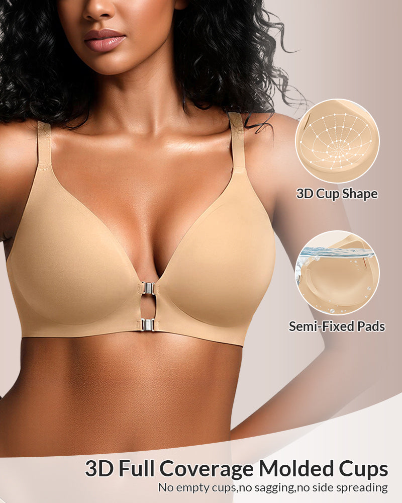 Seamless Front-Closure Wire-Free Racerback Bra
