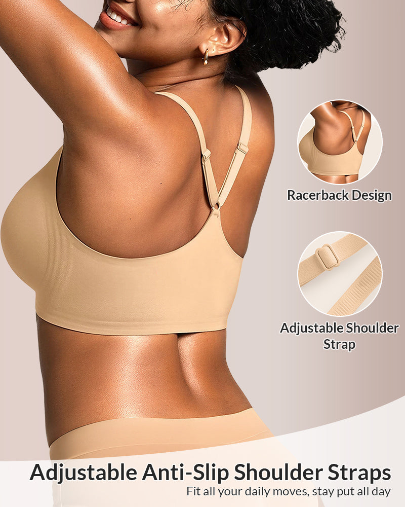 Seamless Front-Closure Wire-Free Racerback Bra