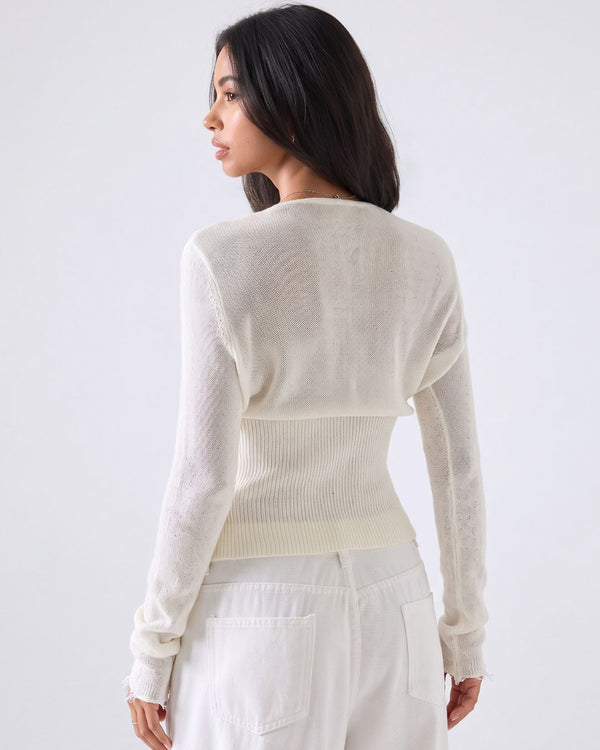 Lace-Trim Sheer Knit Cropped Cardigan