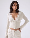 Lace-Trim Sheer Knit Cropped Cardigan