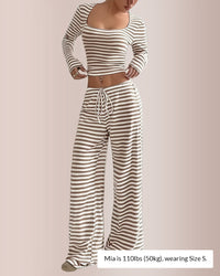 Stripe Square Neck Crop Top & Wide Leg Pants Set
