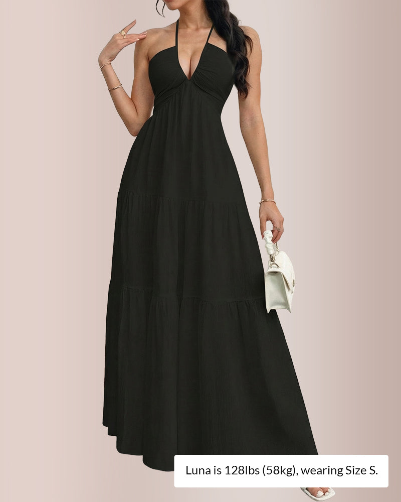 Halter Neck Tiered Maxi Dress