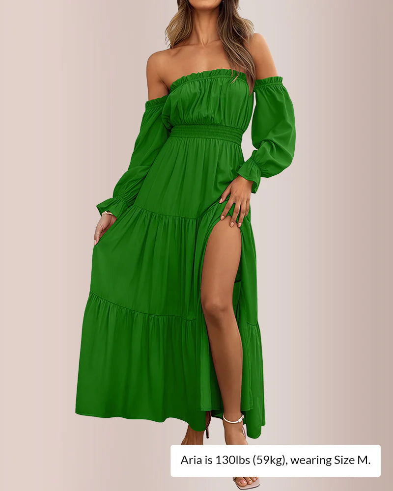 Off-Shoulder Smocked Maxi Dress