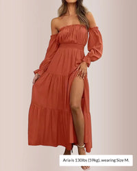 Off-Shoulder Smocked Maxi Dress