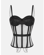 French Vintage Sheer Mesh Boned Corset Bustier Top