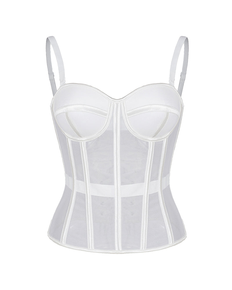 French Vintage Sheer Mesh Boned Corset Bustier Top
