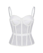 French Vintage Sheer Mesh Boned Corset Bustier Top