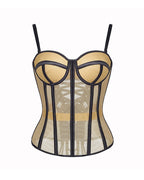 French Vintage Sheer Mesh Boned Corset Bustier Top