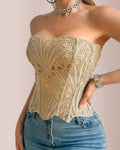 Vintage Hollow-Out Lace Corset Top with Boning
