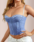 Front Button Lace-Up Corset Bustier Top