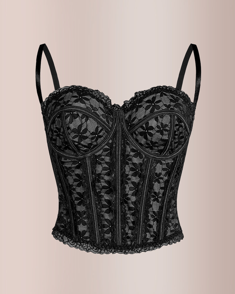 Sheer Floral Sexy Lace Boned Corset