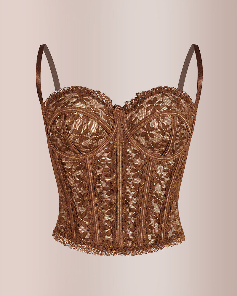 Sheer Floral Sexy Lace Boned Corset