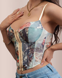Romantic Floral Print Underwire Corset Bustier Top