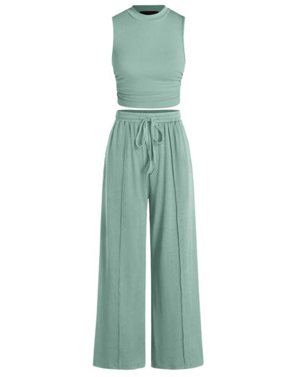 Sleeveless Knit Wide-Leg Lounge Set