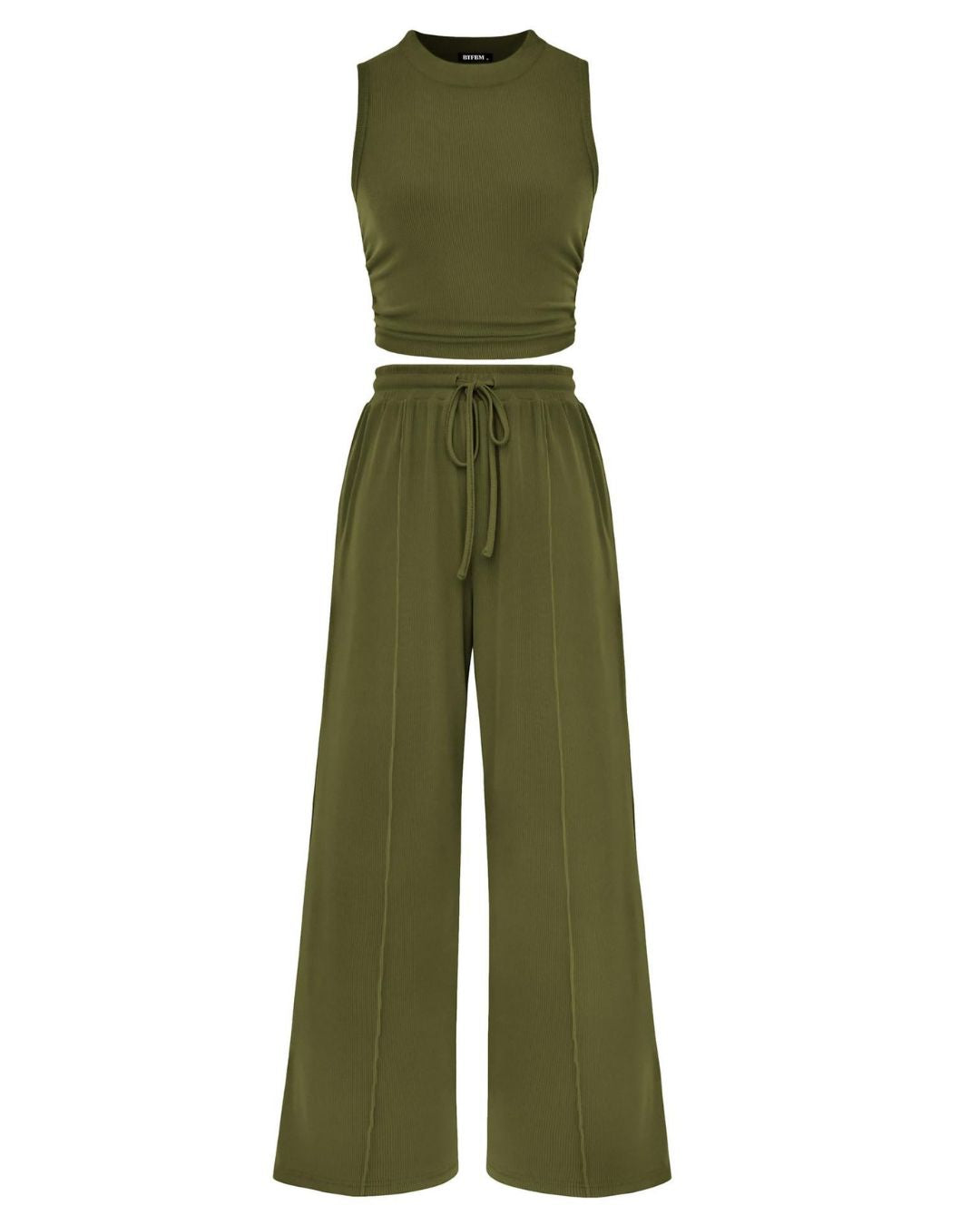 Ribbed Knit Top & Wide-Leg Lounge Set