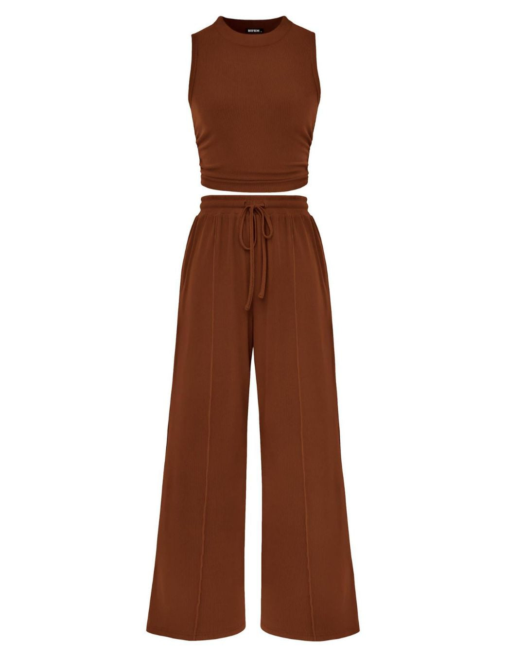 Ribbed Knit Top & Wide-Leg Lounge Set