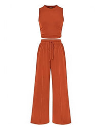 Ribbed Knit Top & Wide-Leg Lounge Set