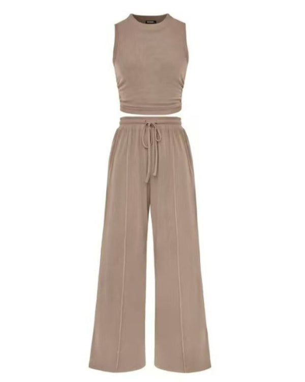 Sleeveless Knit Wide-Leg Lounge Set