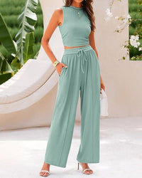 Ribbed Knit Top & Wide-Leg Lounge Set