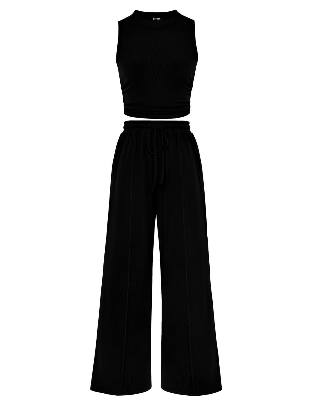 Ribbed Knit Top & Wide-Leg Lounge Set