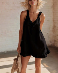 Ruffle-Trim Tie-Front Mini Dress