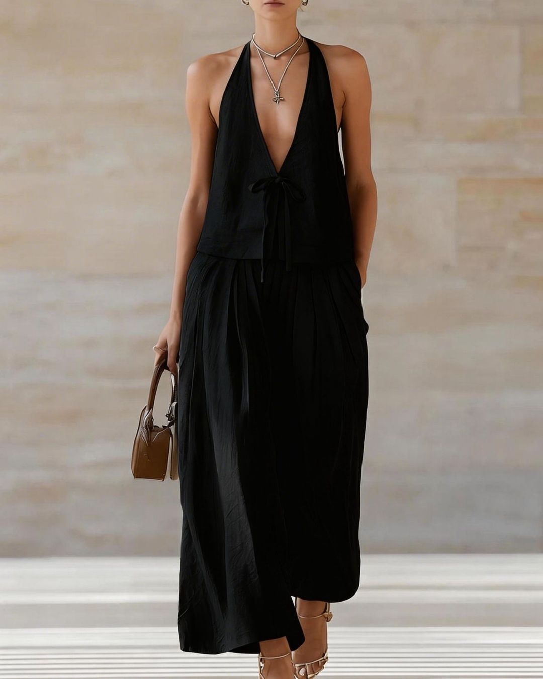 Sleeveless Vest & Wide-Leg Pants Set
