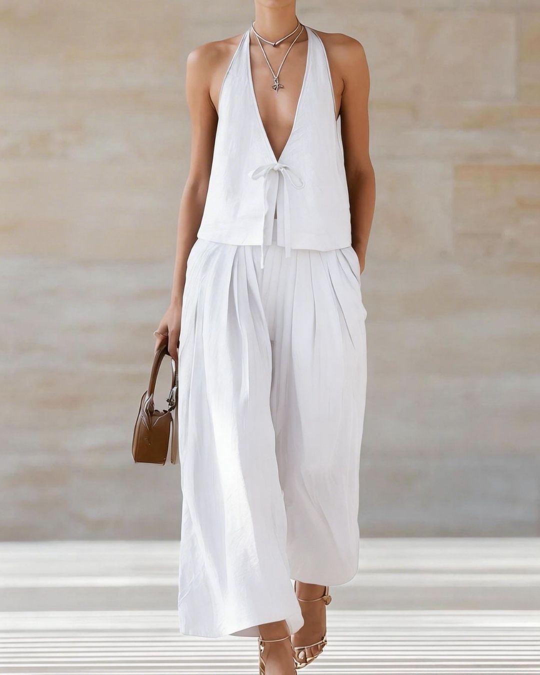 Sleeveless Vest & Wide-Leg Pants Set