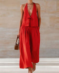 Sleeveless Vest & Wide-Leg Pants Set