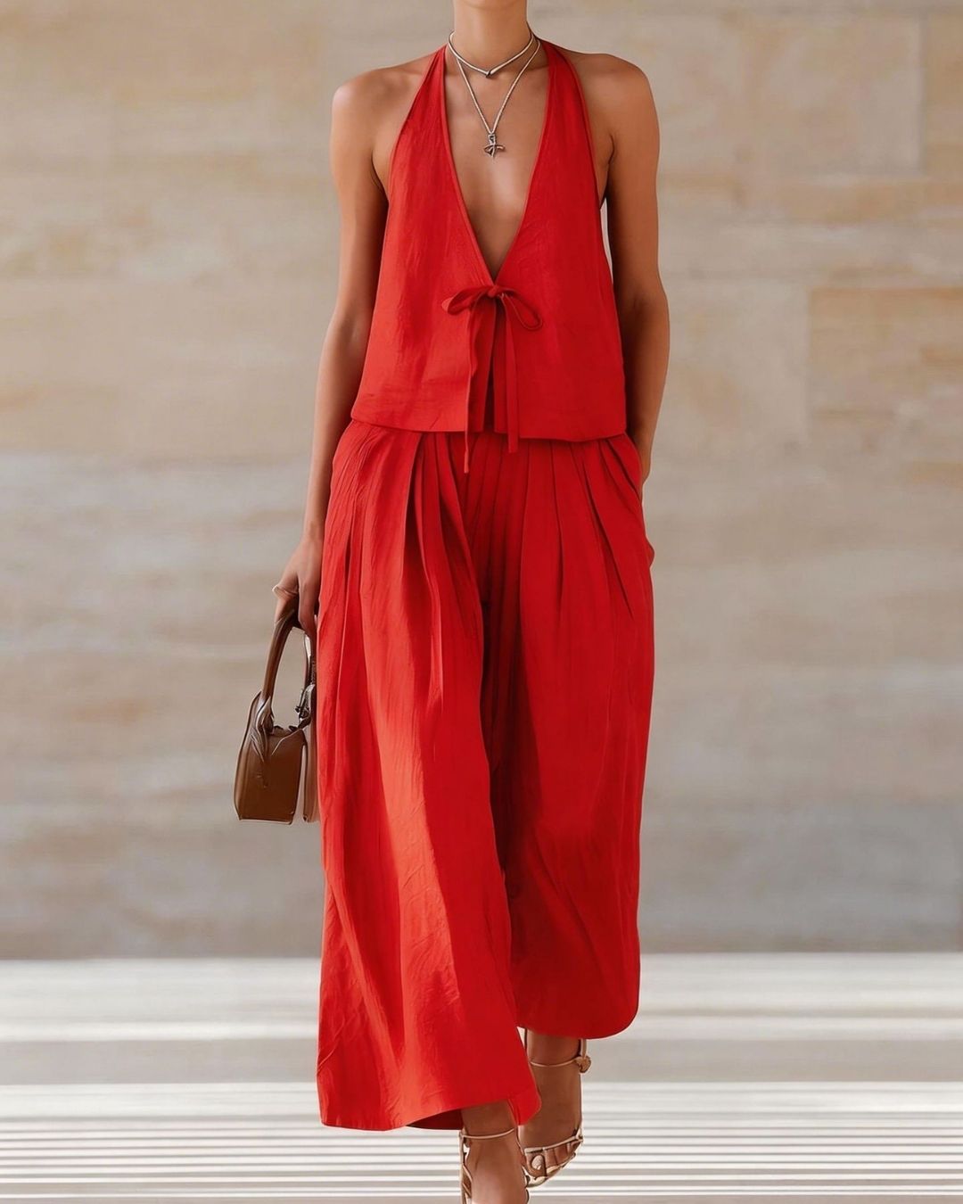 Sleeveless Vest & Wide-Leg Pants Set