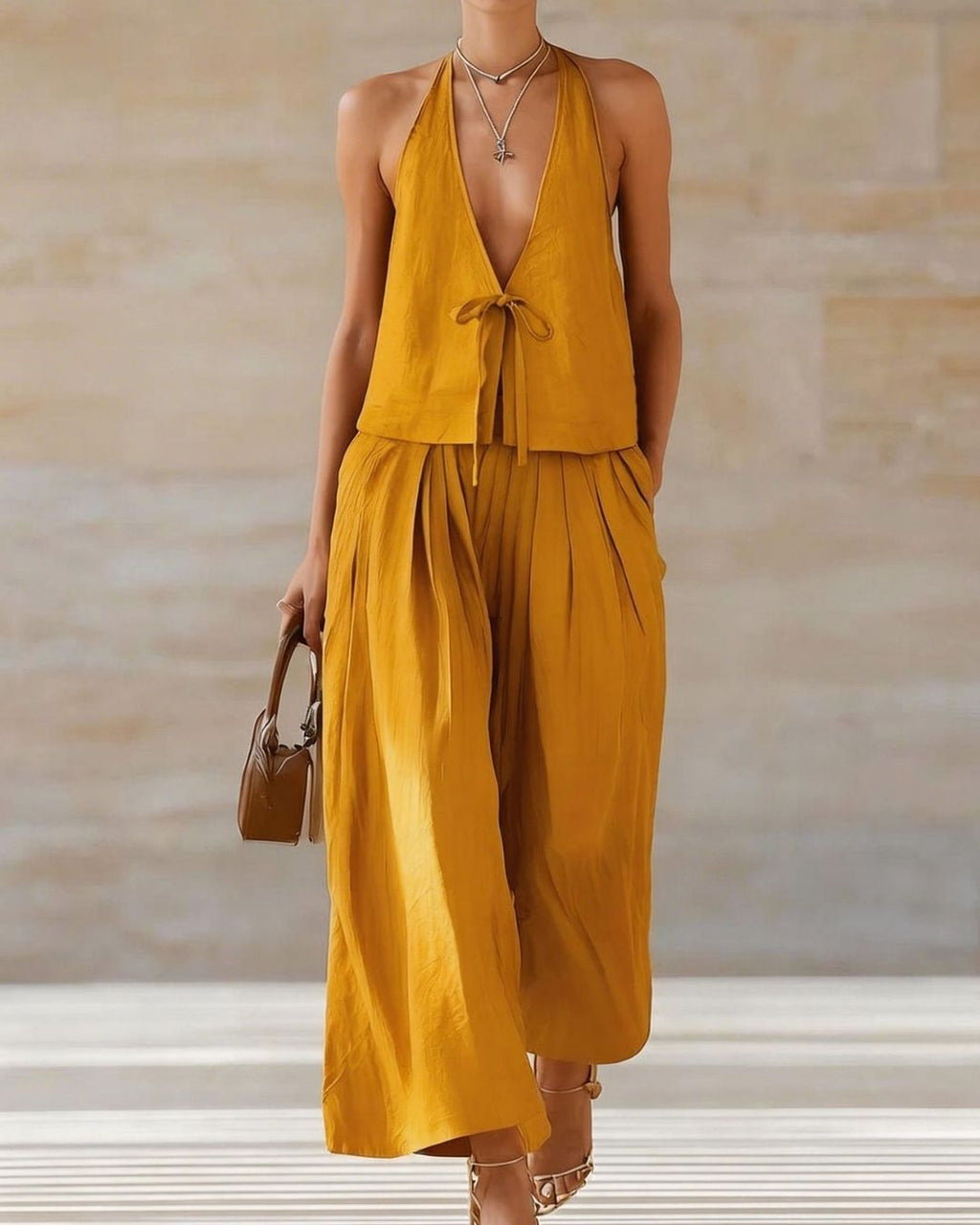 Sleeveless Vest & Wide-Leg Pants Set