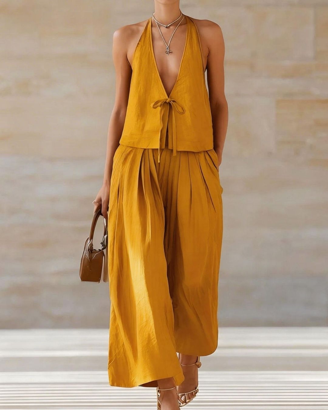 Sleeveless Vest & Wide-Leg Pants Set