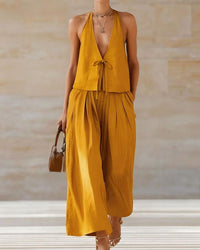 Sleeveless Vest & Wide-Leg Pants Set