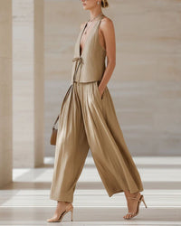 Sleeveless Vest & Wide-Leg Pants Set