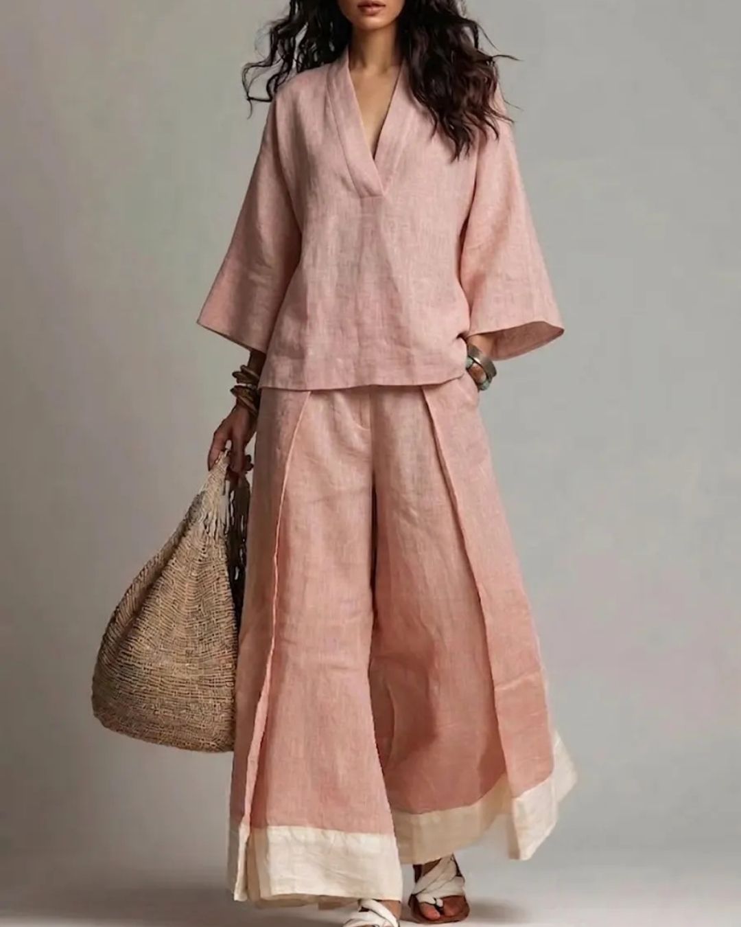 Bohemian Linen Tunic & Palazzo Pants Set