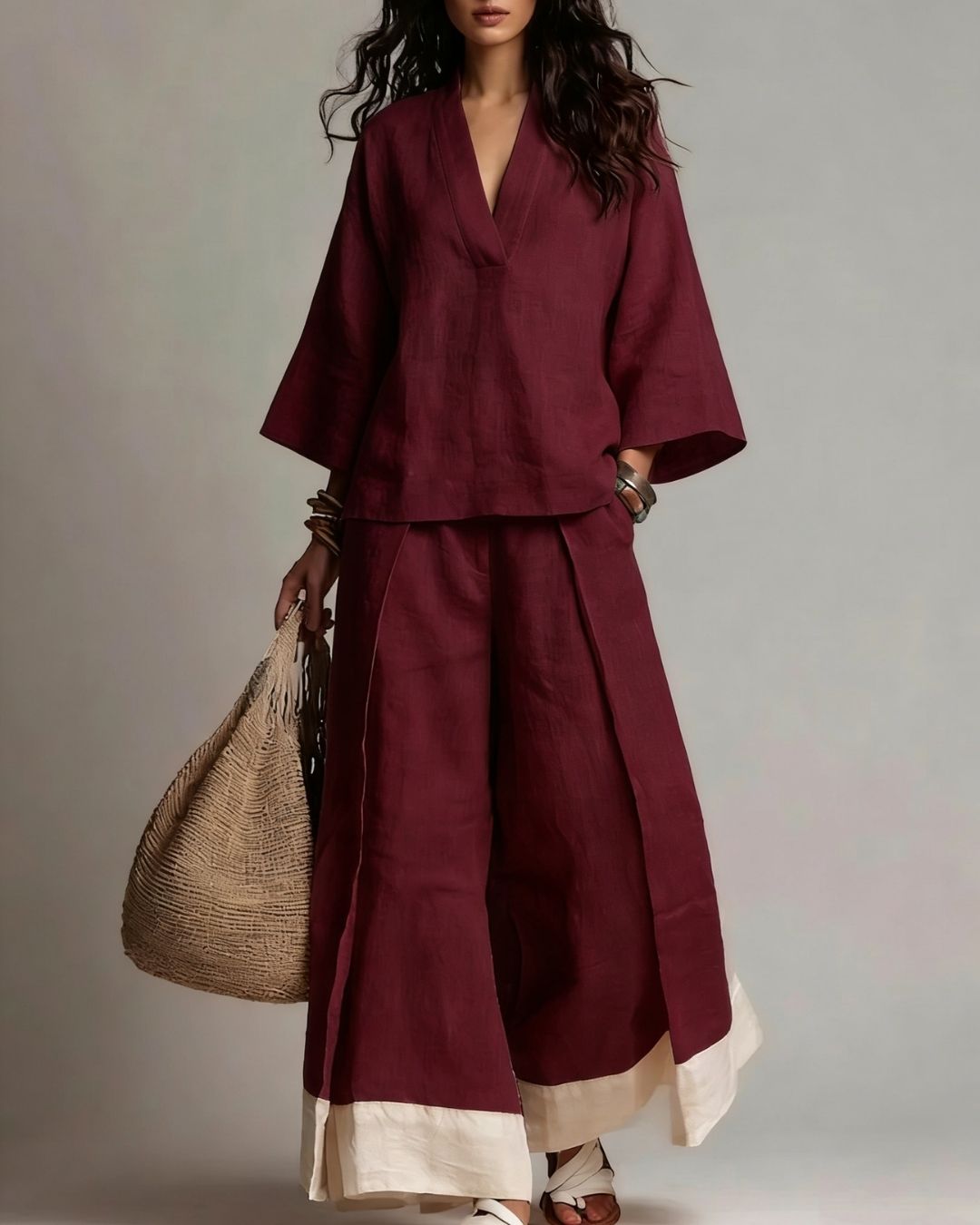 Bohemian Linen Tunic & Palazzo Pants Set
