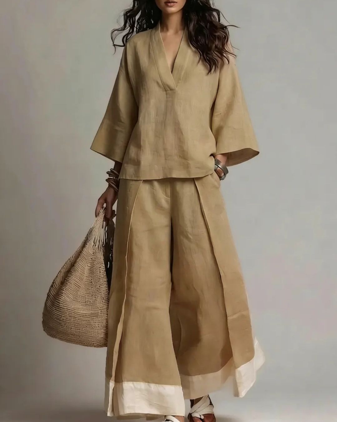 Bohemian Linen Tunic & Palazzo Pants Set
