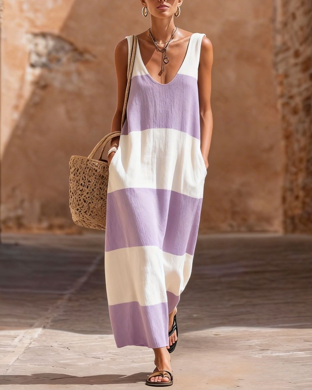 Striped Maxi Dress with Pockets