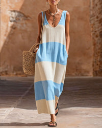Striped Maxi Dress Relaxed Fit Resort Summer Dress with Pockets