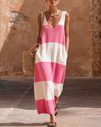 Striped Maxi Dress Relaxed Fit Resort Summer Dress with Pockets