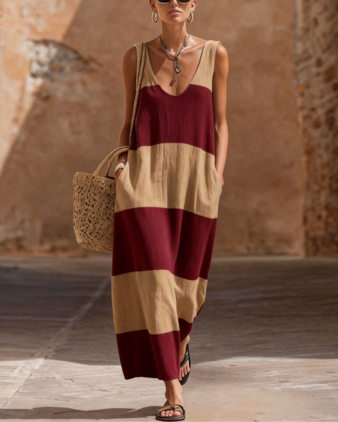 Striped Maxi Dress Relaxed Fit Resort Summer Dress with Pockets