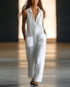 Breathable Linen Sleeveless Jumpsuit