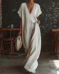 Lace-Trim Linen Cotton Maxi Dress