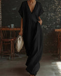 Lace-Trim Linen Cotton Maxi Dress